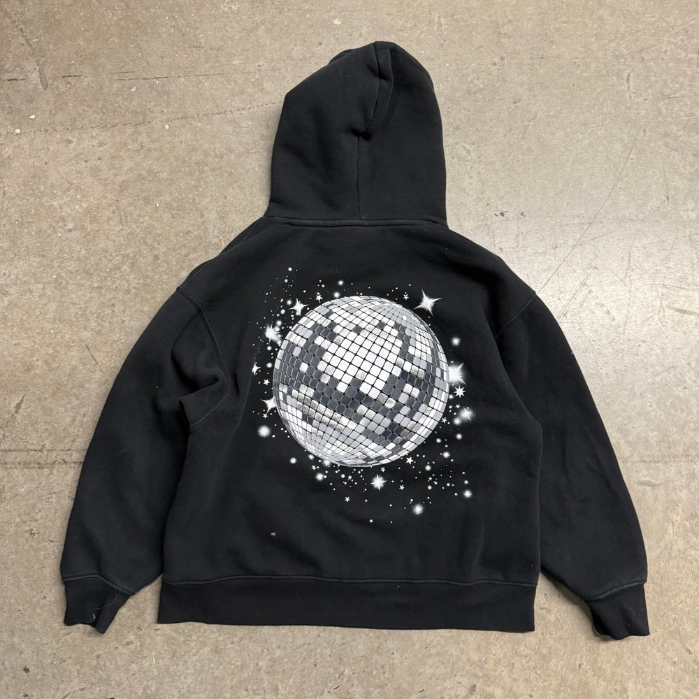 Wild Fable Black Disco Ball Star Graphic Hoodie Sweatshirt Womens Medium 2581 - Picture 2 of 5